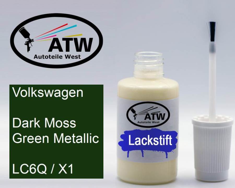 Volkswagen, Dark Moss Green Metallic, LC6Q / X1: 20ml Lackstift, von ATW Autoteile West.